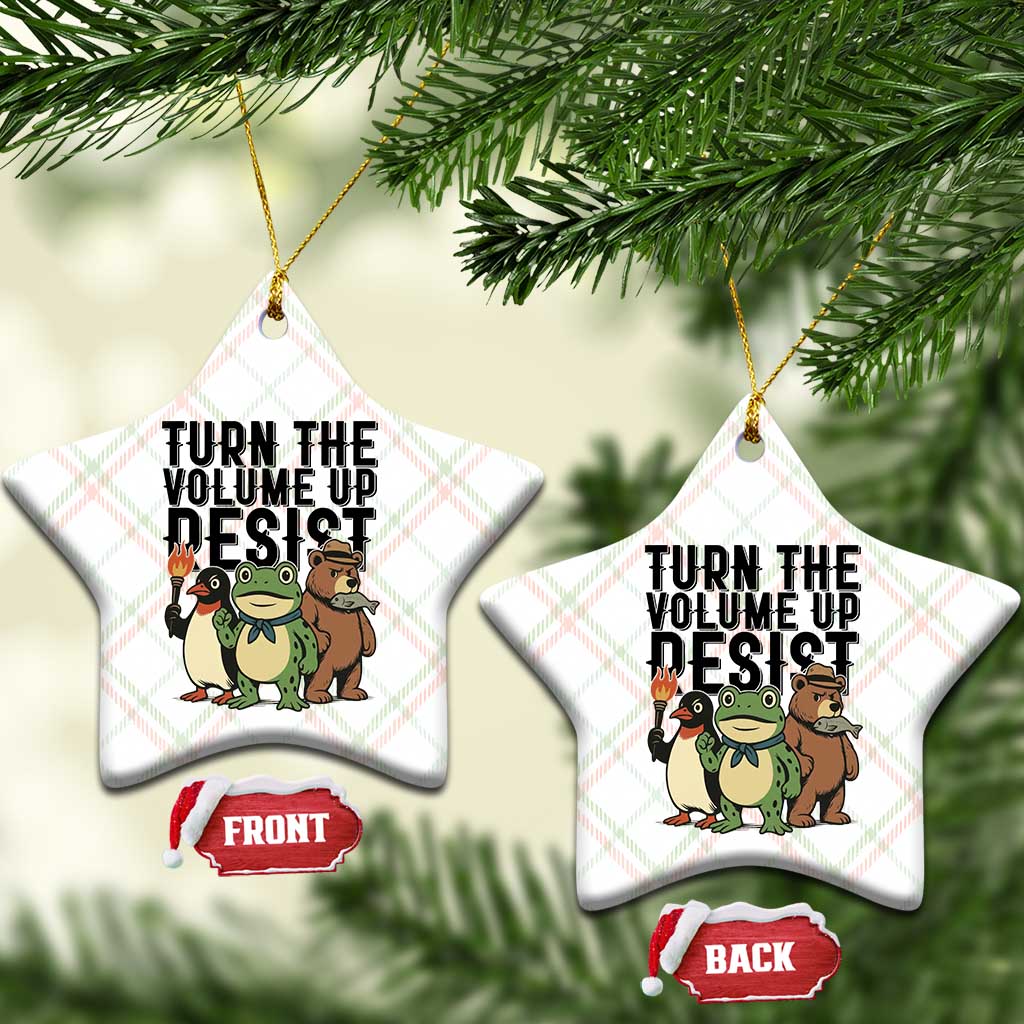 Turn The Volume Up Resist Ceramic Ornament Portland Frog Bear Penguin Protester - Wonder Print Shop