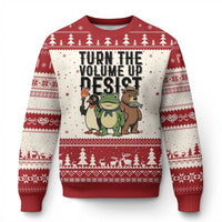Turn The Volume Up Resist Ugly Christmas Sweater Portland Frog Bear Penguin Protester - Wonder Print Shop