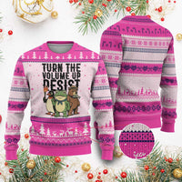 Turn The Volume Up Resist Ugly Christmas Sweater Portland Frog Bear Penguin Protester - Wonder Print Shop