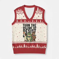 Turn The Volume Up Resist V-Neck Knit Sweater Vest Portland Frog Bear Penguin Protester - Wonder Print Shop