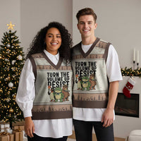 Turn The Volume Up Resist V-Neck Knit Sweater Vest Portland Frog Bear Penguin Protester - Wonder Print Shop