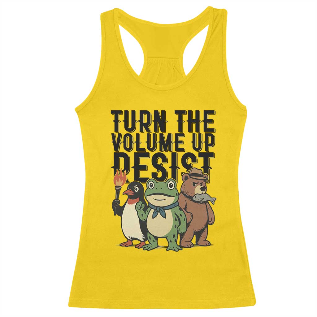 Turn The Volume Up Resist Racerback Tank Top Portland Frog Bear Penguin Protester - Wonder Print Shop