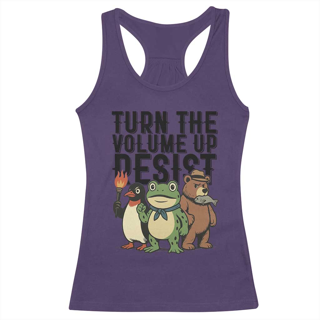 Turn The Volume Up Resist Racerback Tank Top Portland Frog Bear Penguin Protester - Wonder Print Shop