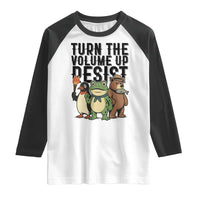 Turn The Volume Up Resist Raglan Shirt Portland Frog Bear Penguin Protester - Wonder Print Shop
