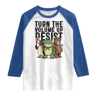 Turn The Volume Up Resist Raglan Shirt Portland Frog Bear Penguin Protester - Wonder Print Shop