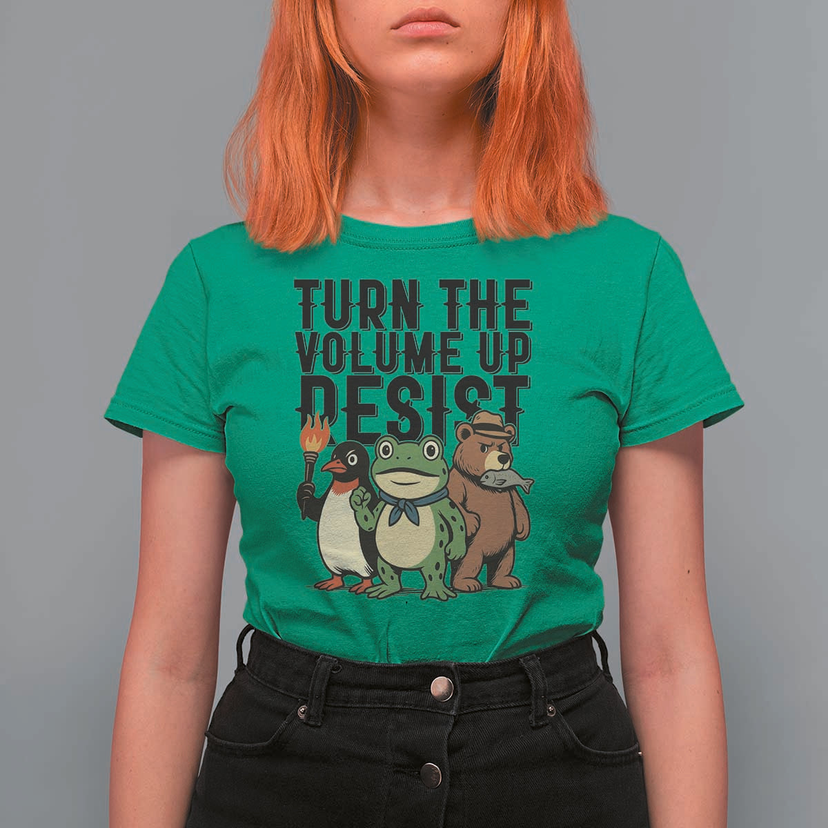 Turn The Volume Up Resist T Shirt For Women Portland Frog Bear Penguin Protester - Wonder Print Shop