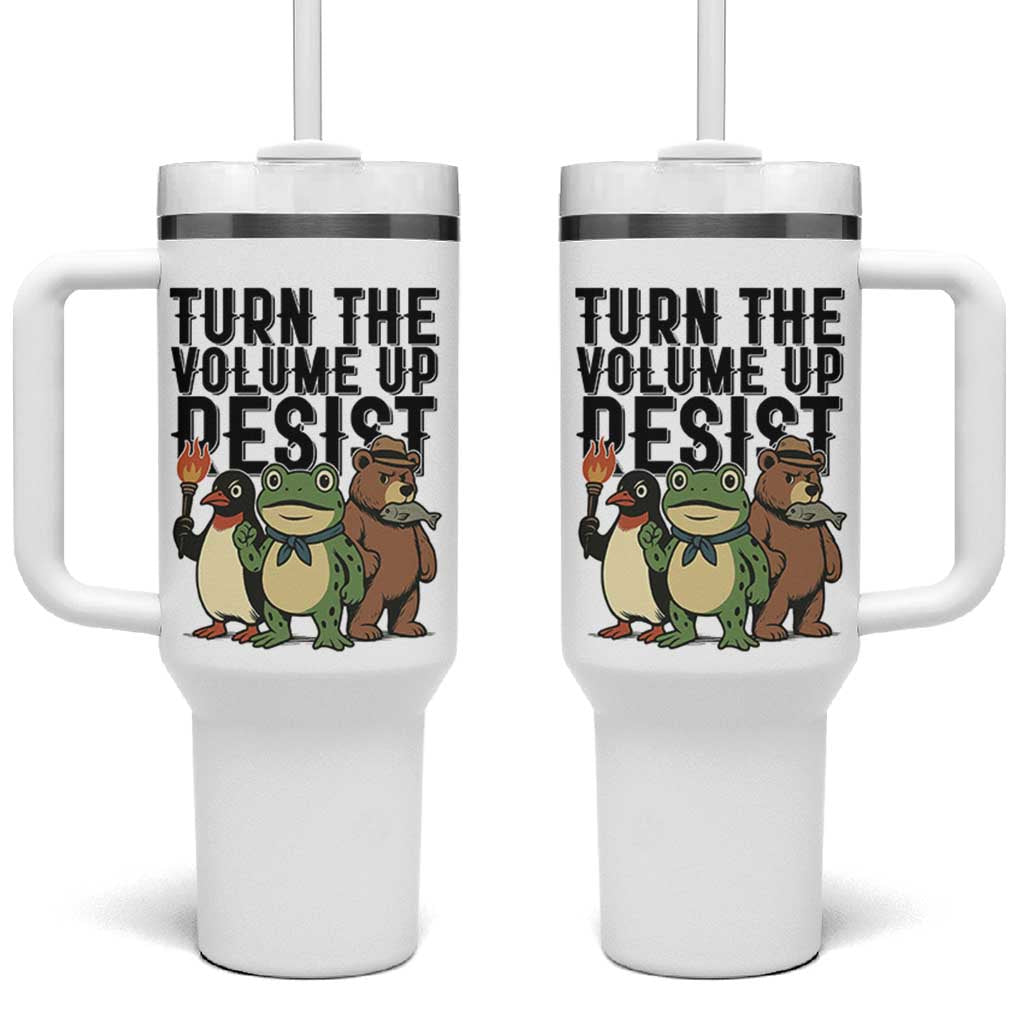 Turn The Volume Up Resist Tumbler With Handle Portland Frog Bear Penguin Protester - Wonder Print Shop