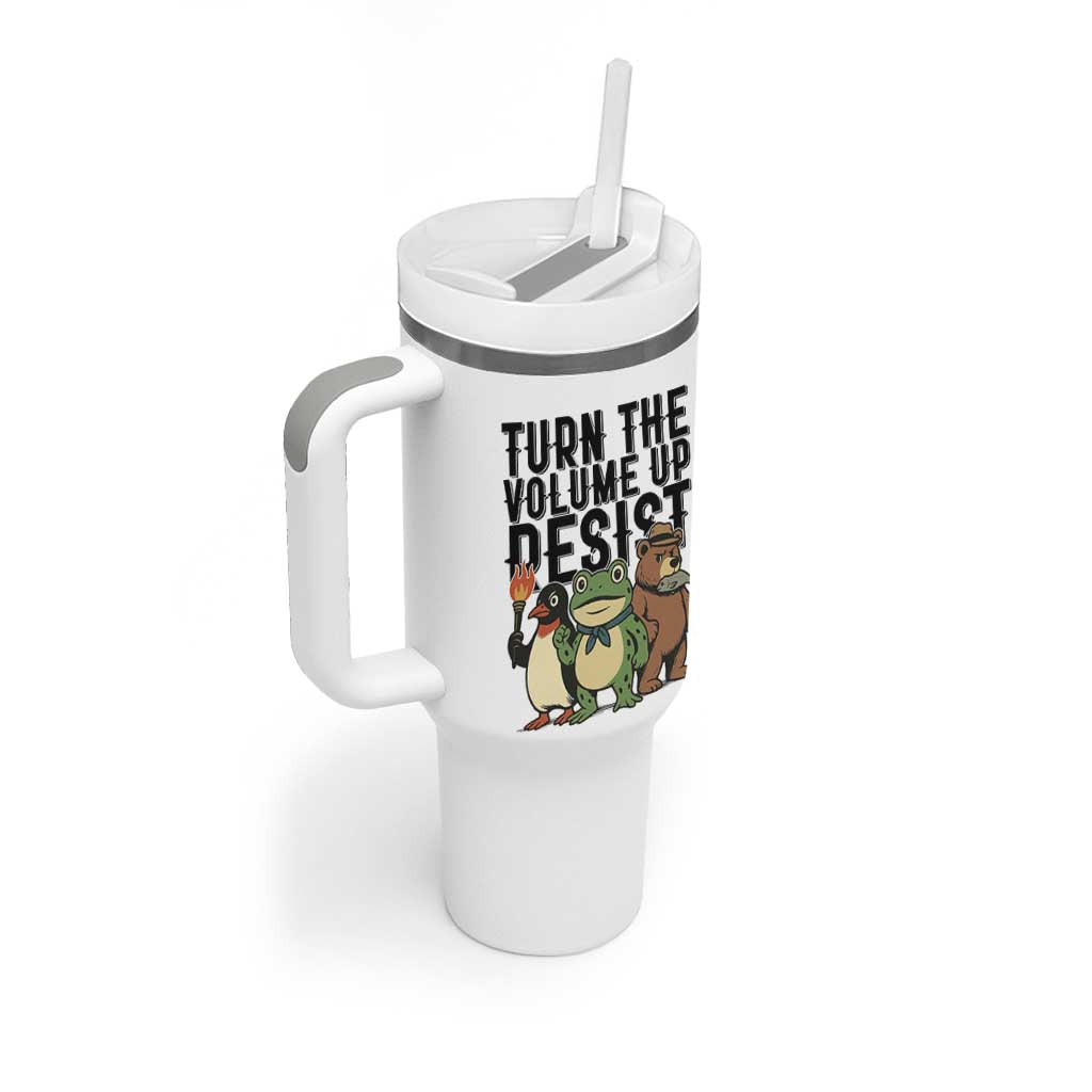Turn The Volume Up Resist Tumbler With Handle Portland Frog Bear Penguin Protester - Wonder Print Shop