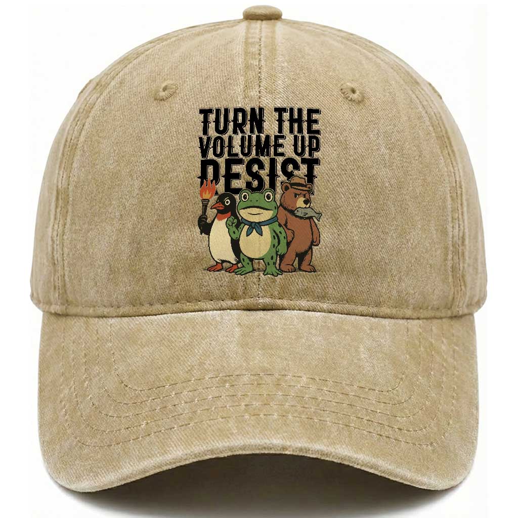 Turn The Volume Up Resist Washed Cotton Baseball Cap Portland Frog Bear Penguin Protester