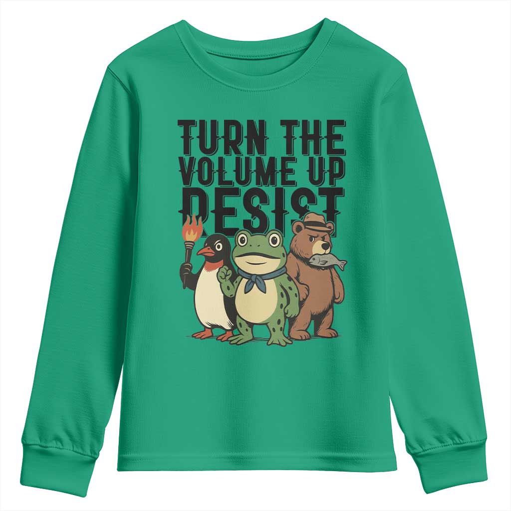 Turn The Volume Up Resist Youth Sweatshirt Portland Frog Bear Penguin Protester - Wonder Print Shop