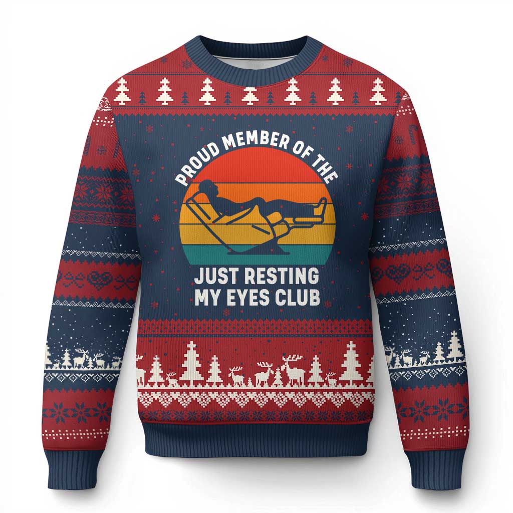 Funny Dad Ugly Christmas Sweater Proud Member Of The Just Resting My Eyes Club - Wonder Print Shop