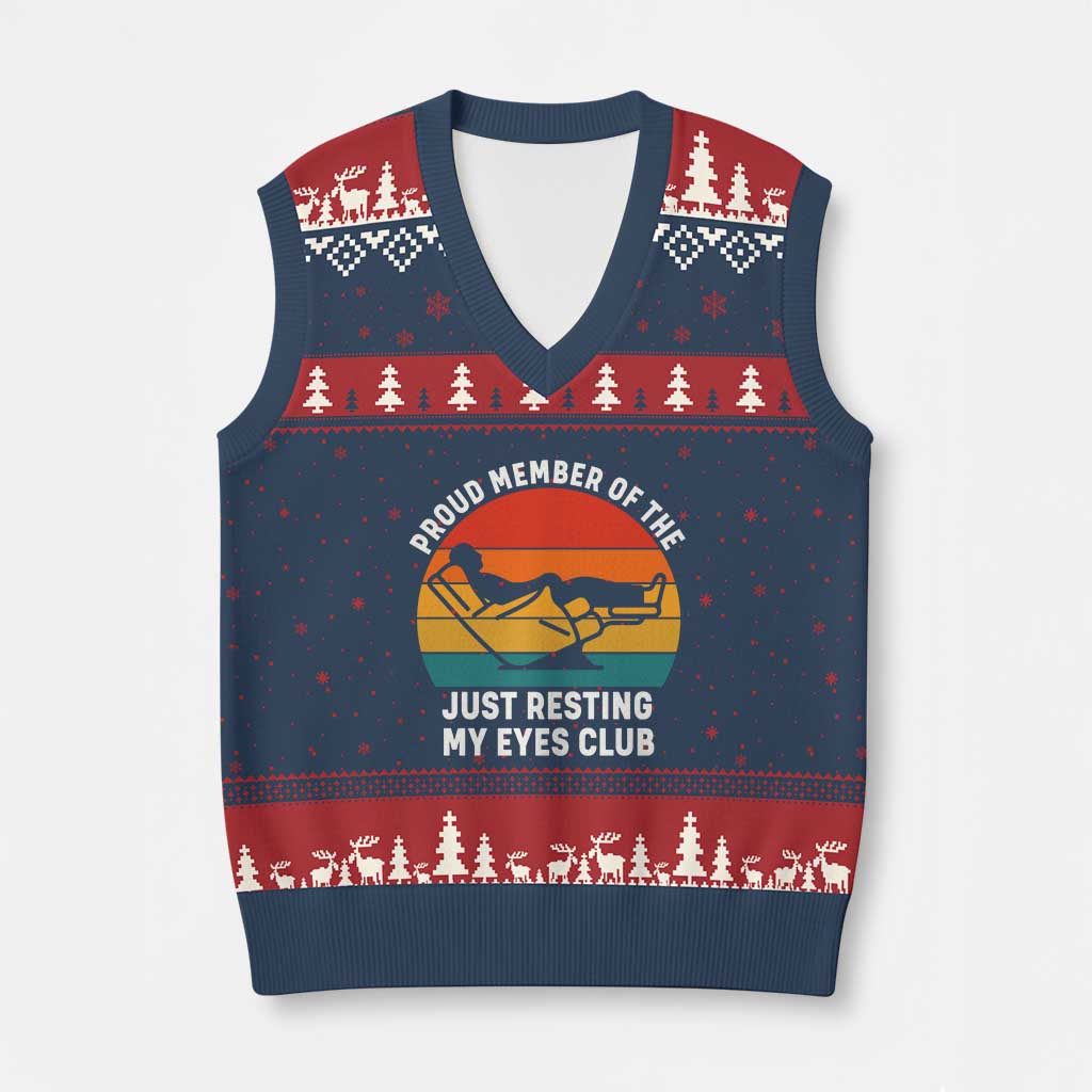Funny Dad V-Neck Knit Sweater Vest Proud Member Of The Just Resting My Eyes Club - Wonder Print Shop
