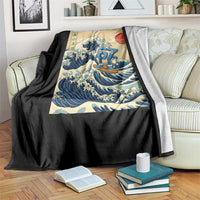 Funny Six Seven Surfing Throw Blanket The Great Wave Kanagawa Japanese 67 Brainrot Meme