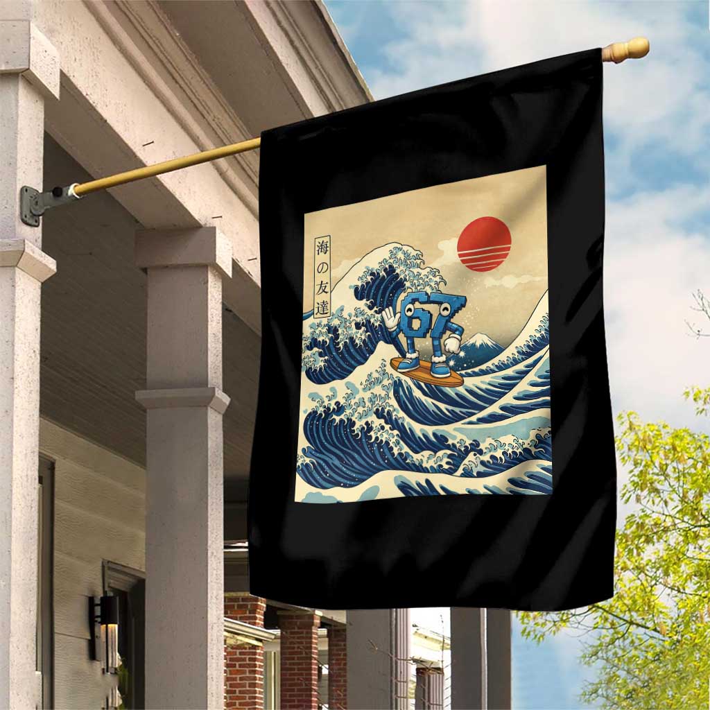 Funny Six Seven Surfing Garden Flag The Great Wave Kanagawa Japanese 67 Brainrot Meme