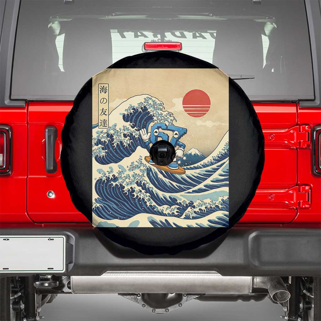 Funny Six Seven Surfing Spare Tire Cover The Great Wave Kanagawa Japanese 67 Brainrot Meme