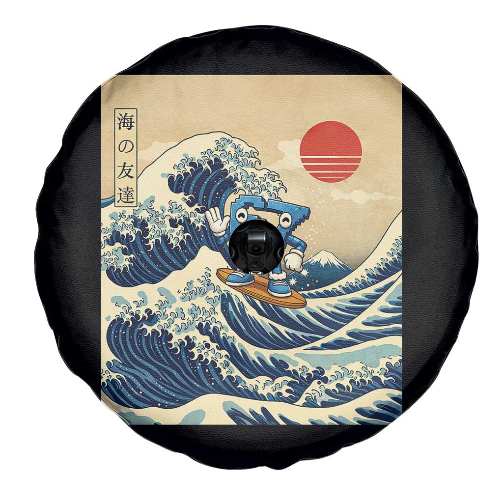 Funny Six Seven Surfing Spare Tire Cover The Great Wave Kanagawa Japanese 67 Brainrot Meme