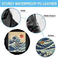 Funny Six Seven Surfing Spare Tire Cover The Great Wave Kanagawa Japanese 67 Brainrot Meme