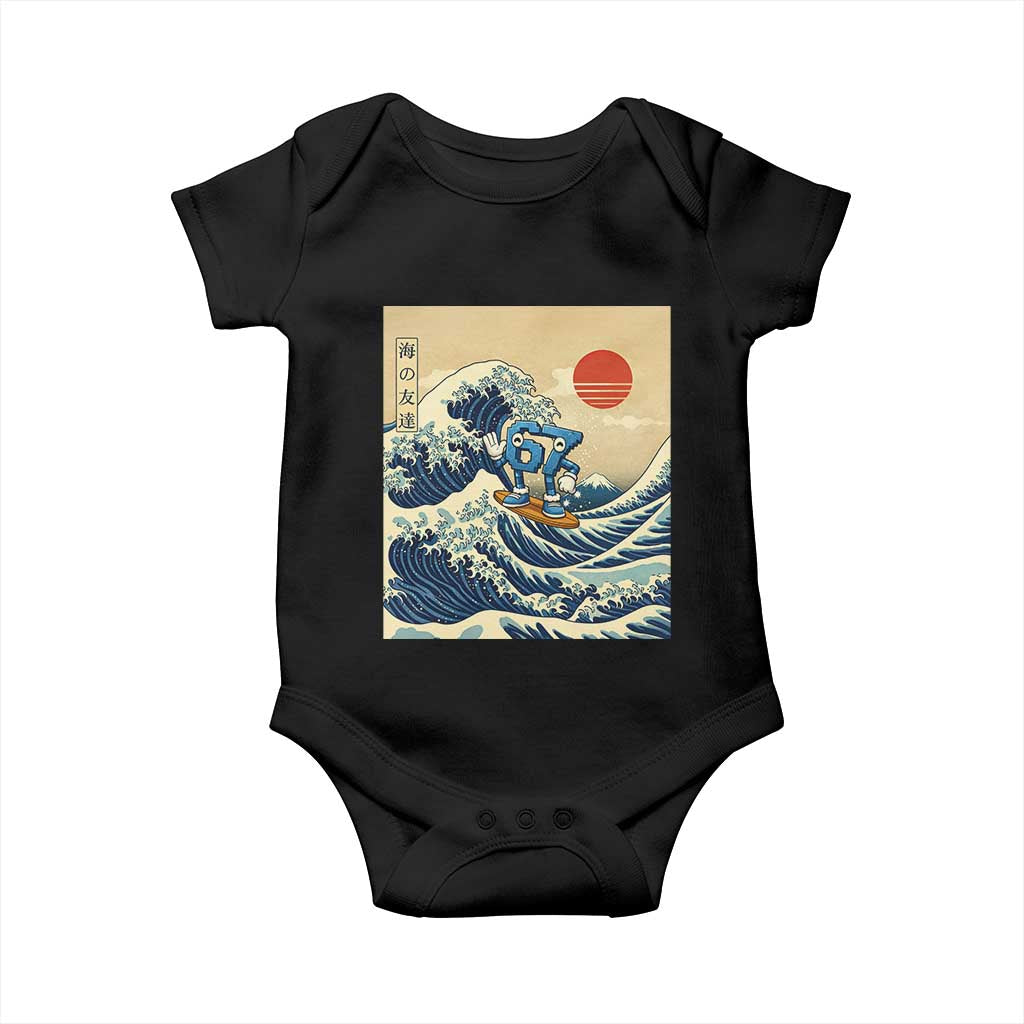 Funny Six Seven Surfing Baby Onesie The Great Wave Kanagawa Japanese 67 Brainrot Meme