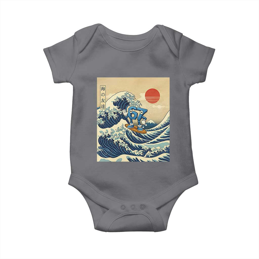 Funny Six Seven Surfing Baby Onesie The Great Wave Kanagawa Japanese 67 Brainrot Meme