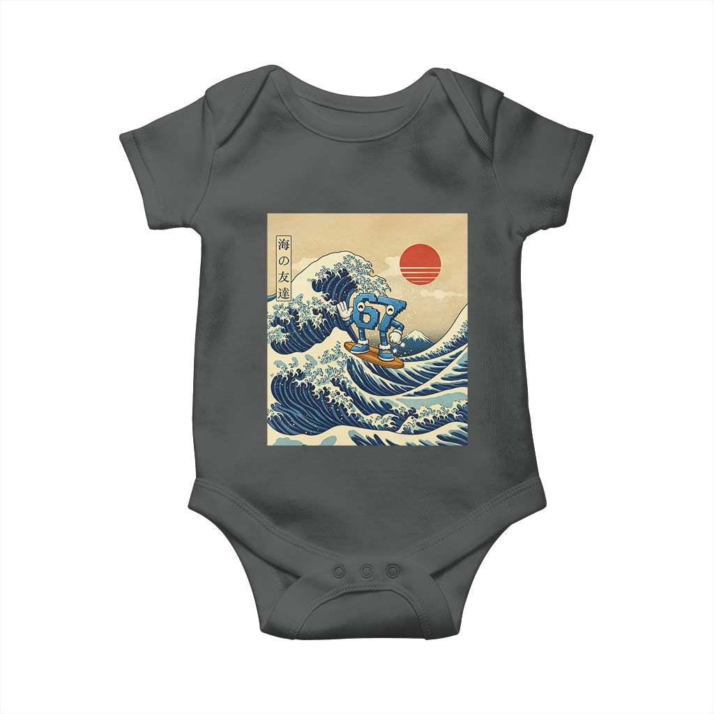 Funny Six Seven Surfing Baby Onesie The Great Wave Kanagawa Japanese 67 Brainrot Meme