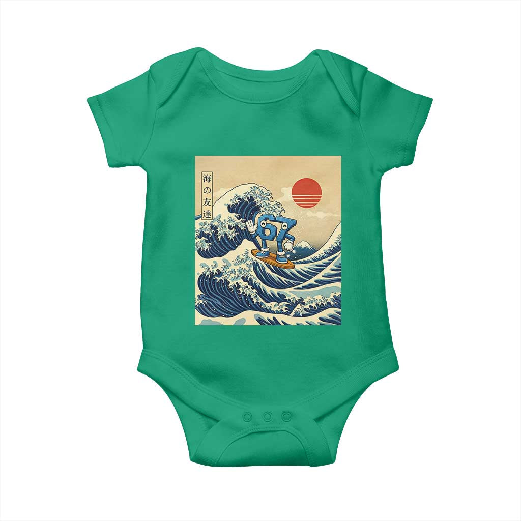 Funny Six Seven Surfing Baby Onesie The Great Wave Kanagawa Japanese 67 Brainrot Meme
