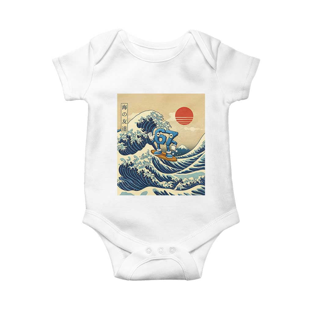 Funny Six Seven Surfing Baby Onesie The Great Wave Kanagawa Japanese 67 Brainrot Meme