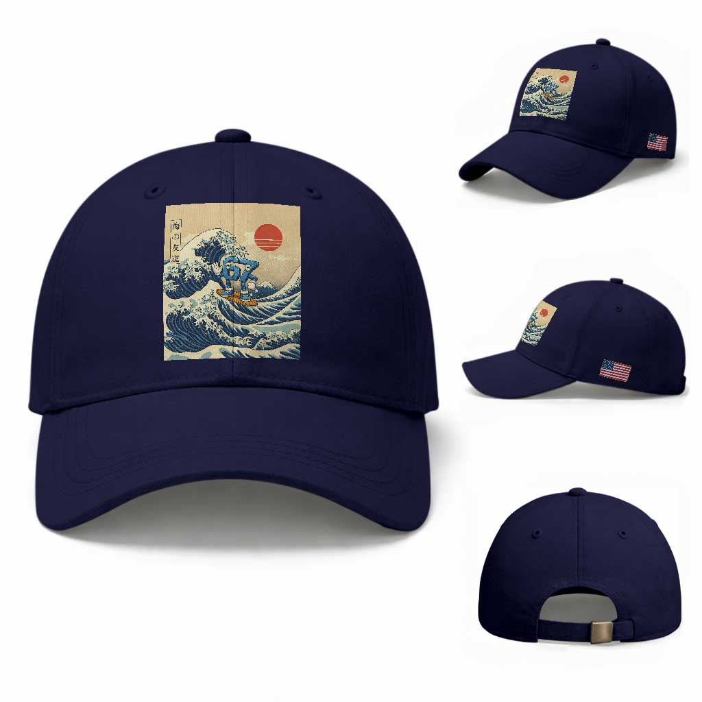 Funny Six Seven Surfing Baseball Cap The Great Wave Kanagawa Japanese 67 Brainrot Meme
