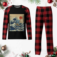 Funny Six Seven Surfing Plaid Pajama Set The Great Wave Kanagawa Japanese 67 Brainrot Meme
