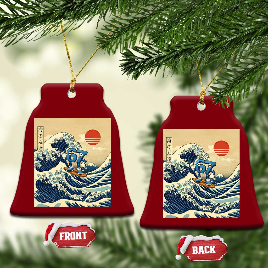 Funny Six Seven Surfing Ceramic Ornament The Great Wave Kanagawa Japanese 67 Brainrot Meme