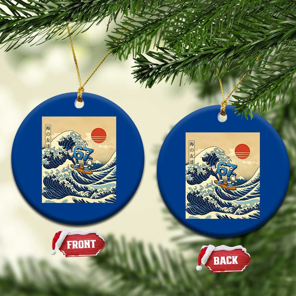 Funny Six Seven Surfing Ceramic Ornament The Great Wave Kanagawa Japanese 67 Brainrot Meme