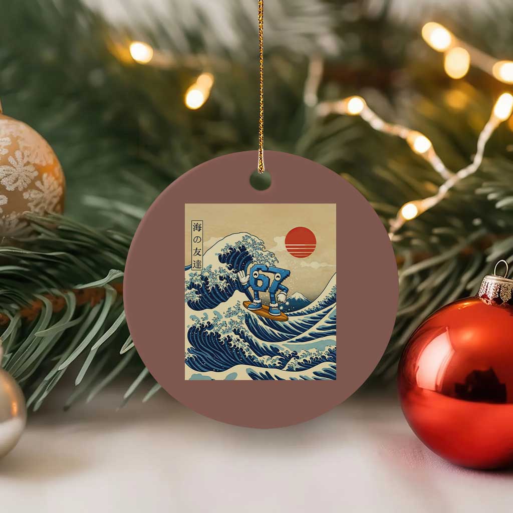 Funny Six Seven Surfing Ceramic Ornament The Great Wave Kanagawa Japanese 67 Brainrot Meme