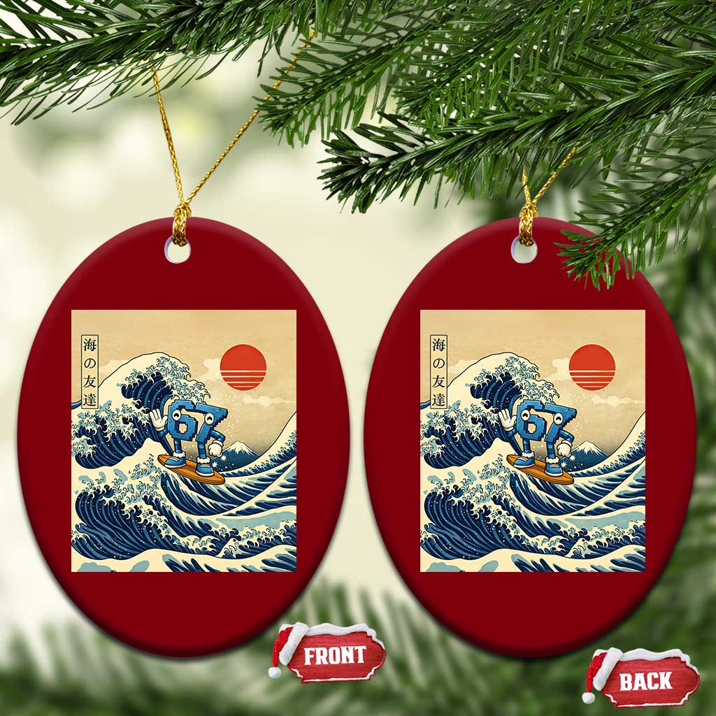Funny Six Seven Surfing Ceramic Ornament The Great Wave Kanagawa Japanese 67 Brainrot Meme
