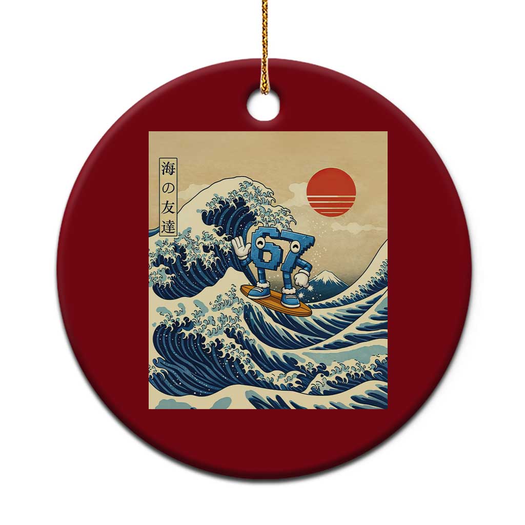Funny Six Seven Surfing Ceramic Ornament The Great Wave Kanagawa Japanese 67 Brainrot Meme