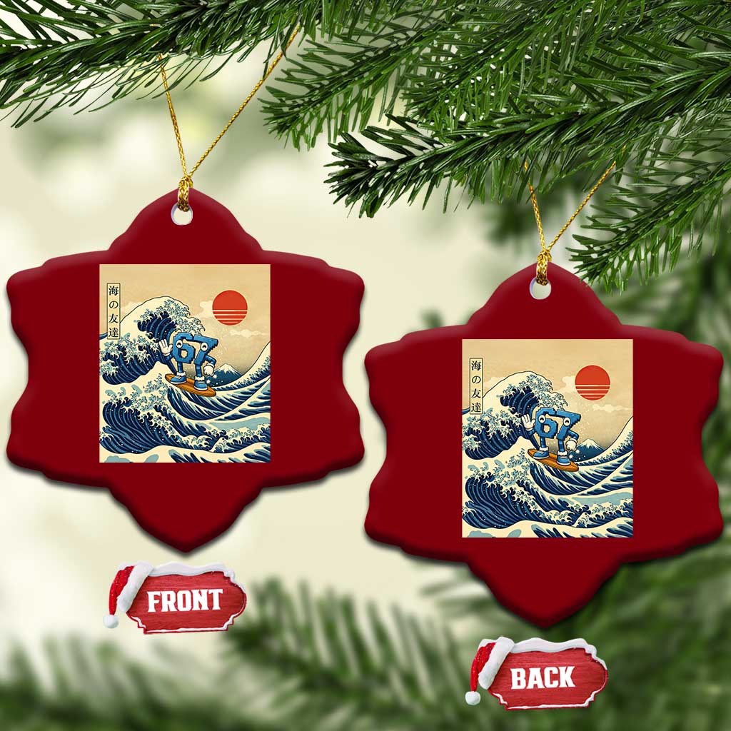 Funny Six Seven Surfing Ceramic Ornament The Great Wave Kanagawa Japanese 67 Brainrot Meme