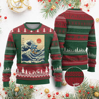 Funny Six Seven Surfing Ugly Christmas Sweater The Great Wave Kanagawa Japanese 67 Brainrot Meme