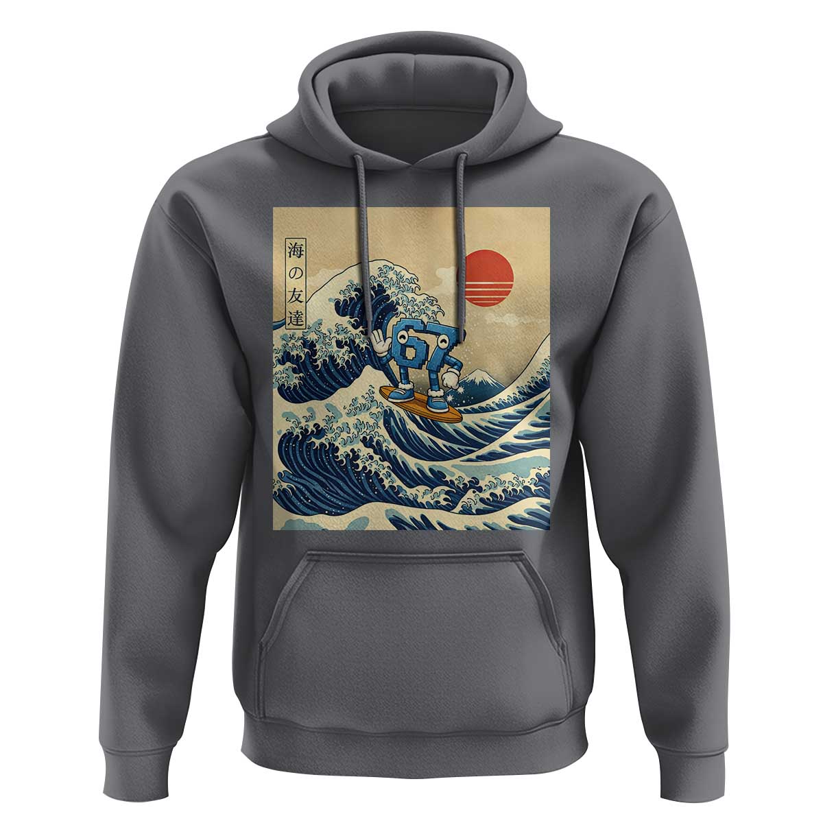Funny Six Seven Surfing Hoodie The Great Wave Kanagawa Japanese 67 Brainrot Meme