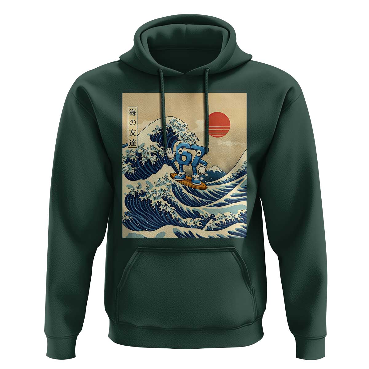 Funny Six Seven Surfing Hoodie The Great Wave Kanagawa Japanese 67 Brainrot Meme