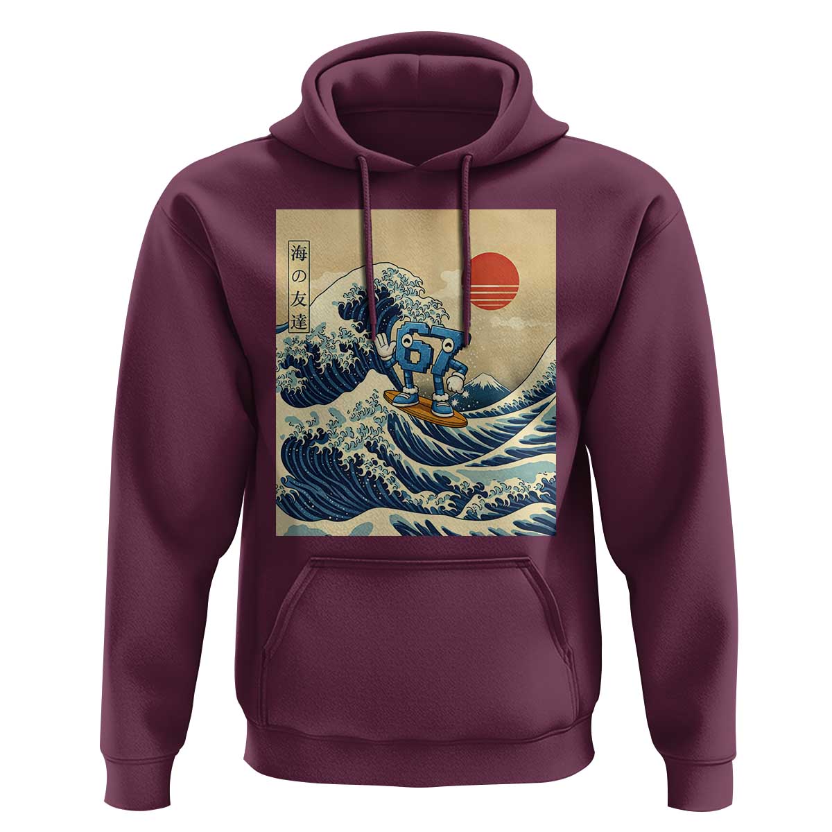 Funny Six Seven Surfing Hoodie The Great Wave Kanagawa Japanese 67 Brainrot Meme