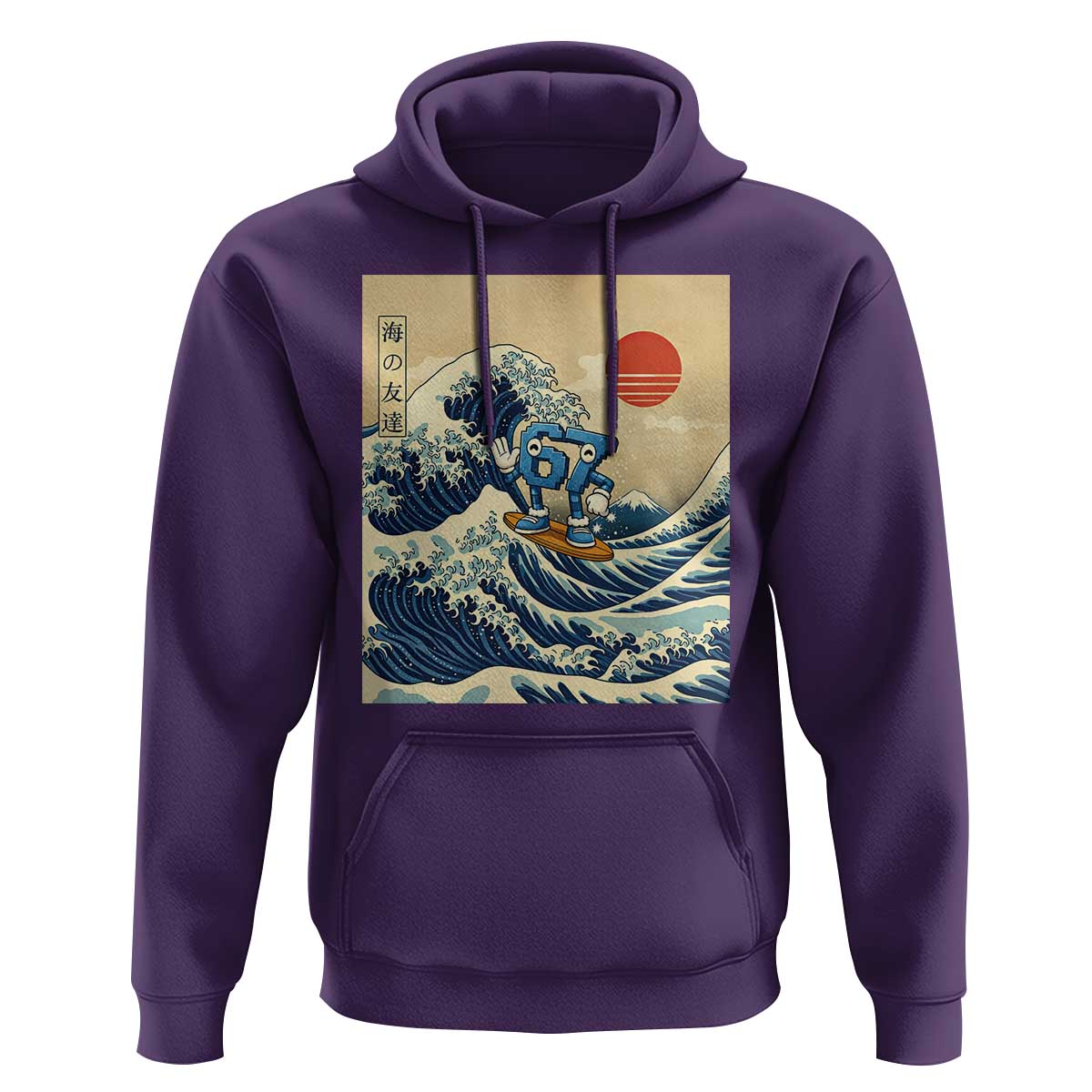 Funny Six Seven Surfing Hoodie The Great Wave Kanagawa Japanese 67 Brainrot Meme