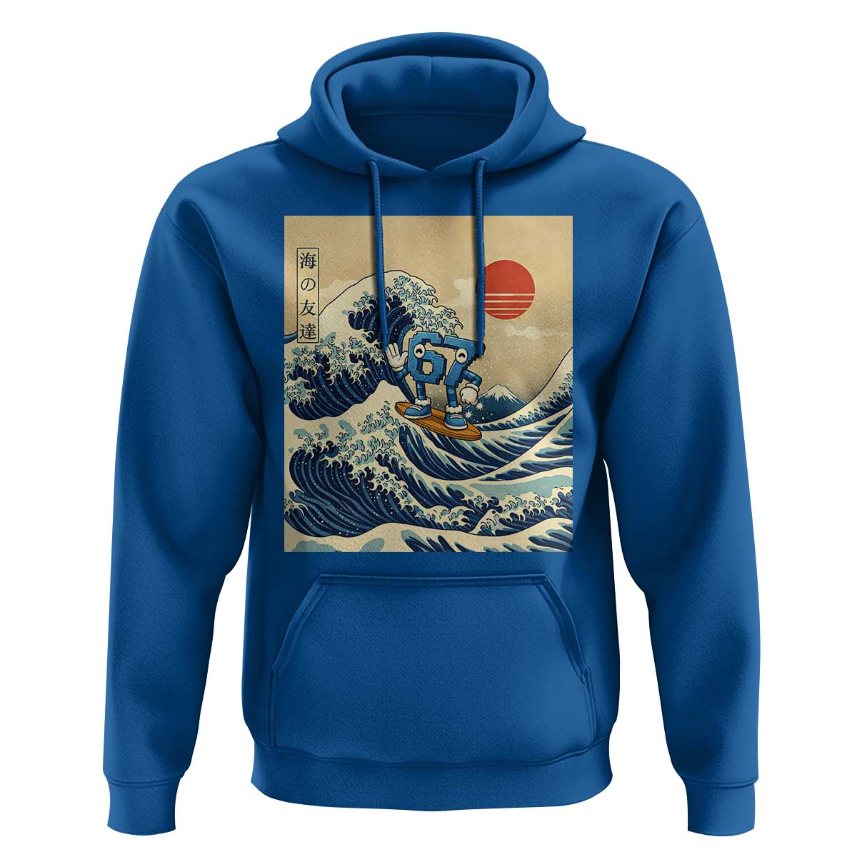 Funny Six Seven Surfing Hoodie The Great Wave Kanagawa Japanese 67 Brainrot Meme