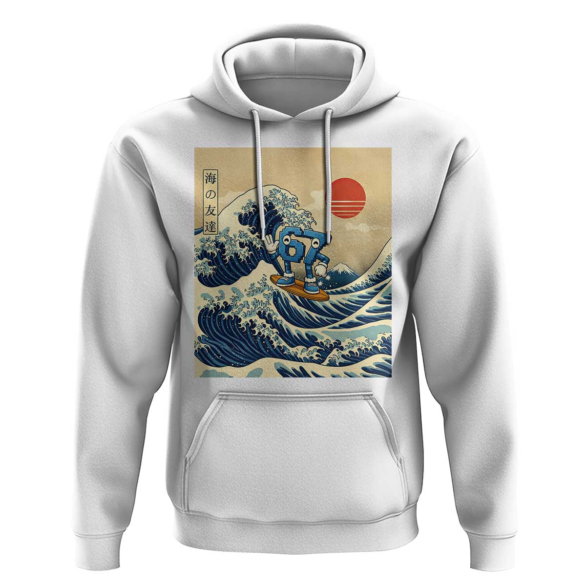 Funny Six Seven Surfing Hoodie The Great Wave Kanagawa Japanese 67 Brainrot Meme