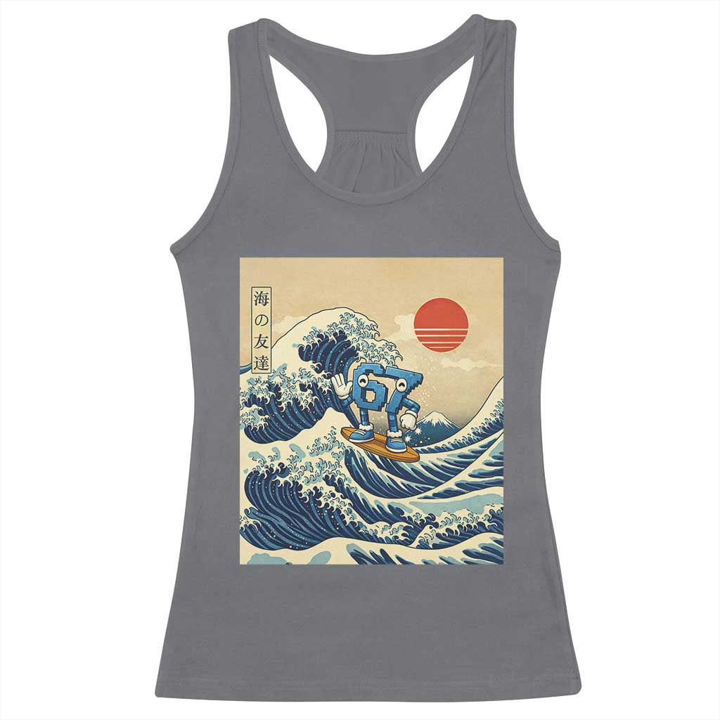 Funny Six Seven Surfing Racerback Tank Top The Great Wave Kanagawa Japanese 67 Brainrot Meme