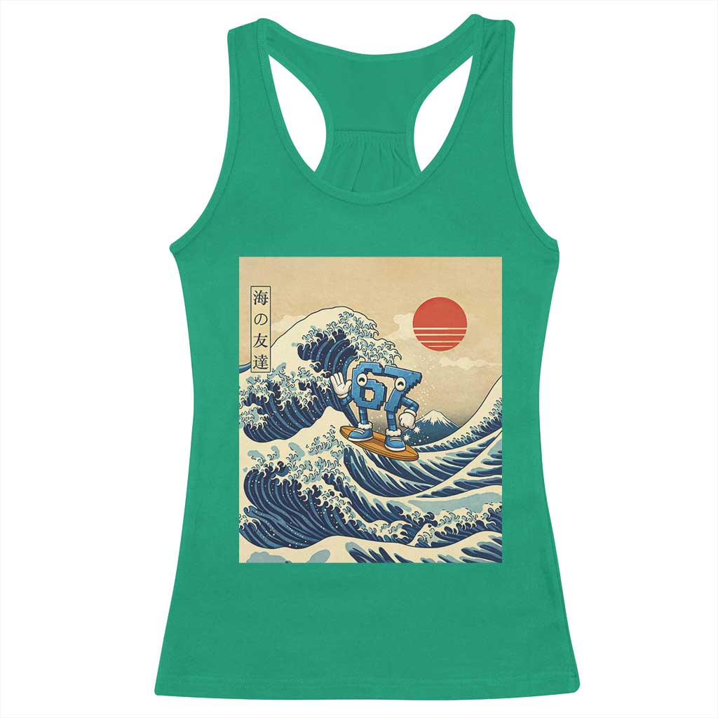 Funny Six Seven Surfing Racerback Tank Top The Great Wave Kanagawa Japanese 67 Brainrot Meme