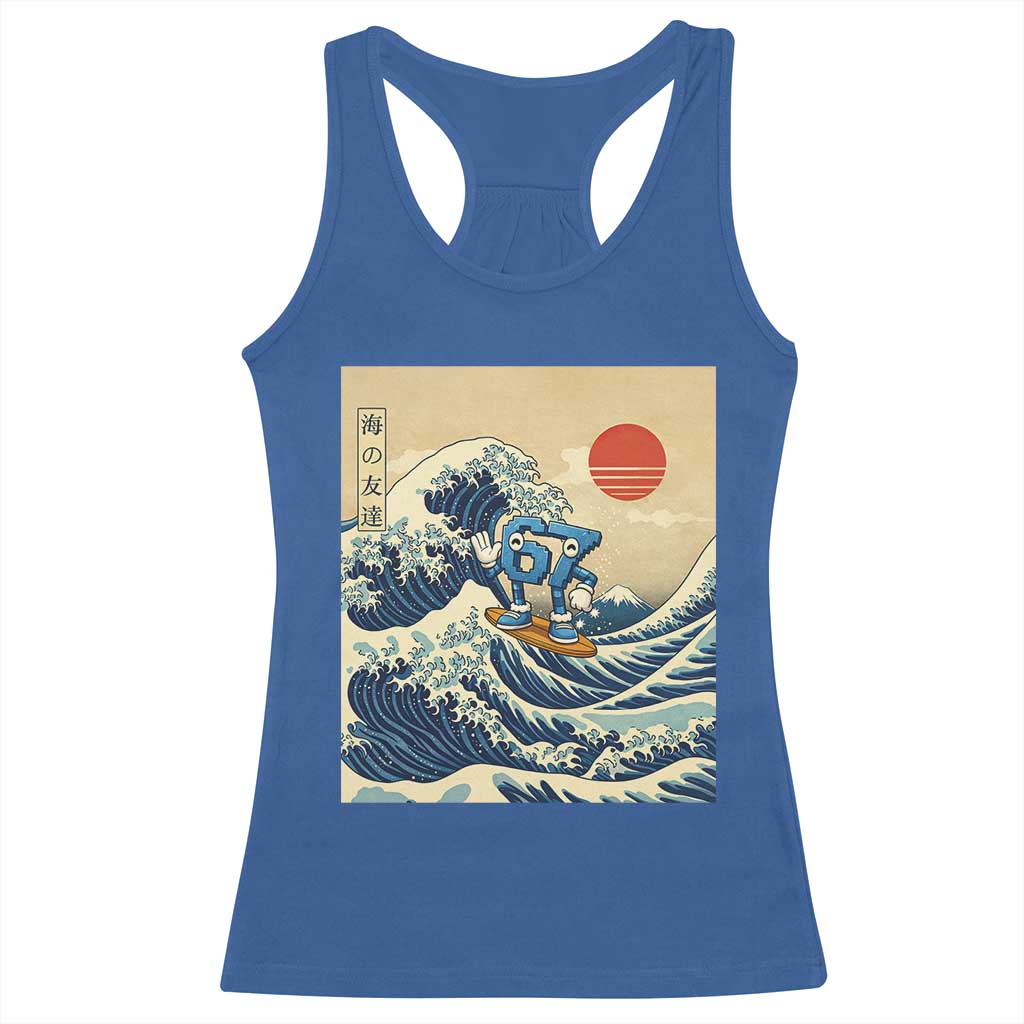 Funny Six Seven Surfing Racerback Tank Top The Great Wave Kanagawa Japanese 67 Brainrot Meme
