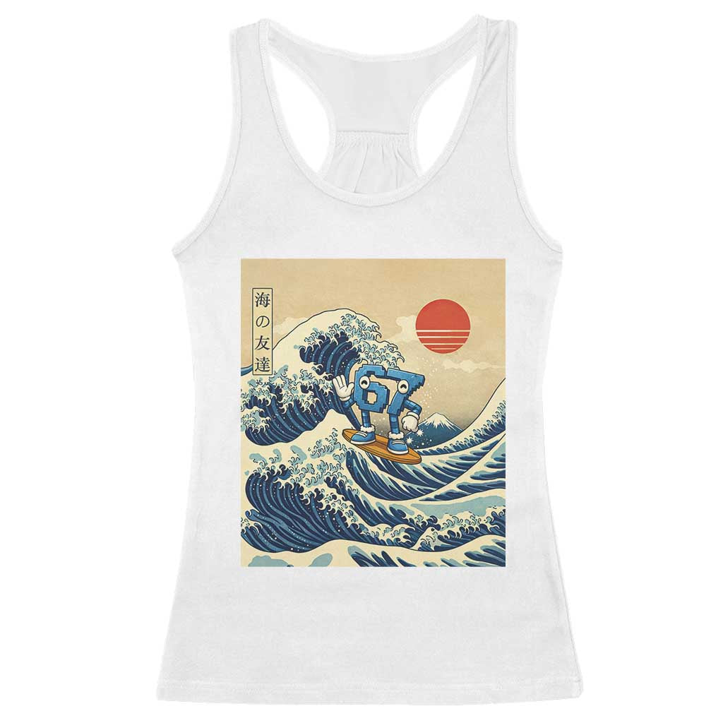 Funny Six Seven Surfing Racerback Tank Top The Great Wave Kanagawa Japanese 67 Brainrot Meme