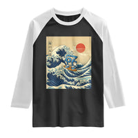 Funny Six Seven Surfing Raglan Shirt The Great Wave Kanagawa Japanese 67 Brainrot Meme