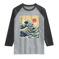 Funny Six Seven Surfing Raglan Shirt The Great Wave Kanagawa Japanese 67 Brainrot Meme