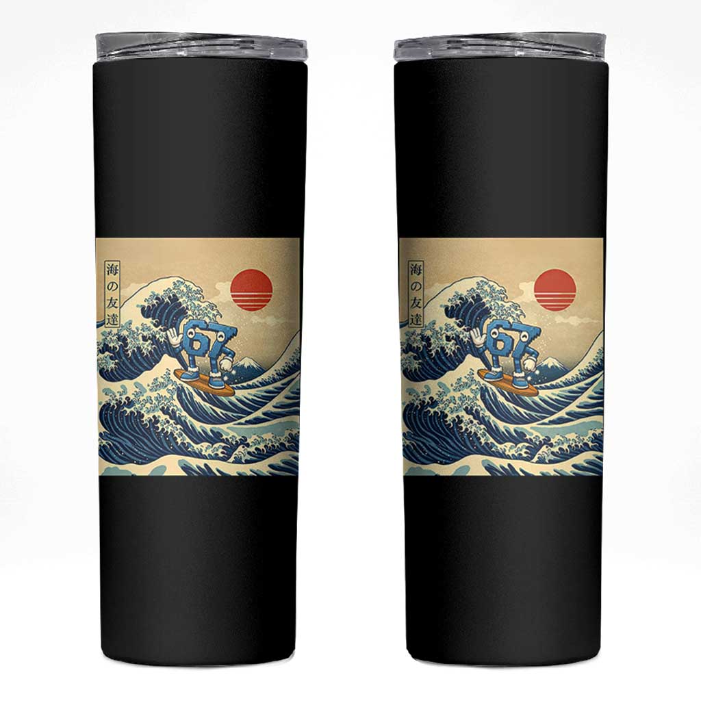 Funny Six Seven Surfing Skinny Tumbler The Great Wave Kanagawa Japanese 67 Brainrot Meme