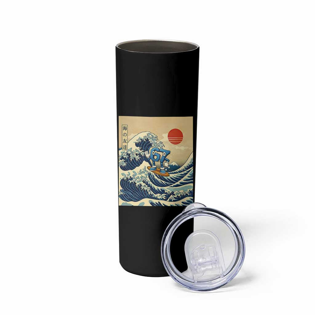 Funny Six Seven Surfing Skinny Tumbler The Great Wave Kanagawa Japanese 67 Brainrot Meme