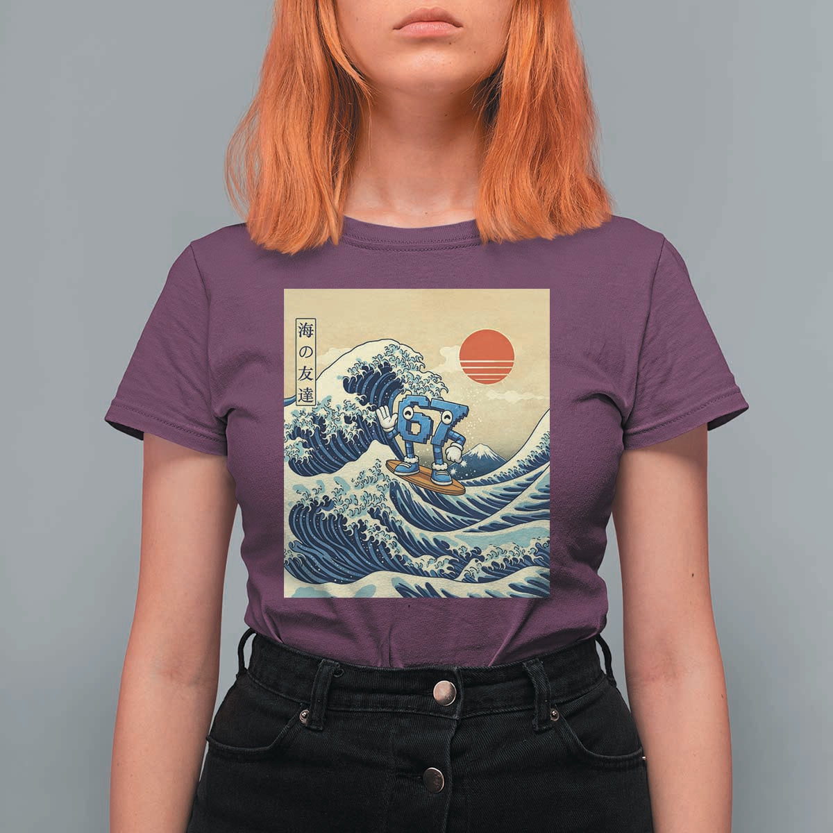 Funny Six Seven Surfing T Shirt For Women The Great Wave Kanagawa Japanese 67 Brainrot Meme